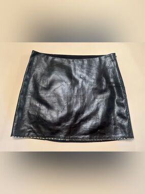 ABS Lavender Leather Mini Skirt with Hem Embellishment